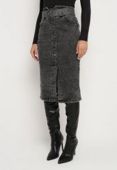 Czarna Ołówkowa Spódnica Midi Jeansowa z Guzikami Rilma. Czarne spódnice damskie Born2be, m, bez wzorów, z jeansu, midi. Za 139.99 zł.