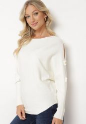 Jasnobeżowy Sweter z Wiskozą i Wycięciami przy Rękawach Evancia. Brązowe swetry klasyczne damskie Born2be, z jeansu, bez kołnierzyka. Za 84.99 zł.