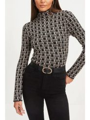 Milan Kiss Koszulka w kolorze czarno-beżowym ze wzorem rozmiar: XL. Brązowe bluzki damskie Milan Kiss, xl, bez wzorów, bez kołnierzyka, bez ramiączek. Za 108.95 zł.