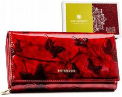 Portfel skórzany Peterson PTN 42100-BF czerwony. Czerwone portfele damskie Peterson, bez wzorów, ze skóry. Za 129.99 zł.