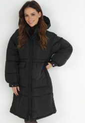 Czarna Kurtka Oversize do Kolana z Kapturem Mollo. Czarne kurtki damskie Born2be, m, bez wzorów, z dzianiny, z kapturem. Za 239.99 zł.