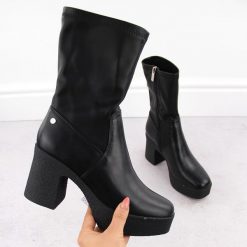 Skórzane botki damskie na słupku Goe MM2N4047. Botki damskie GOE, z materiału, eleganckie, bez obcasa, na słupku, bez zapięcia. Za 255.00 zł.