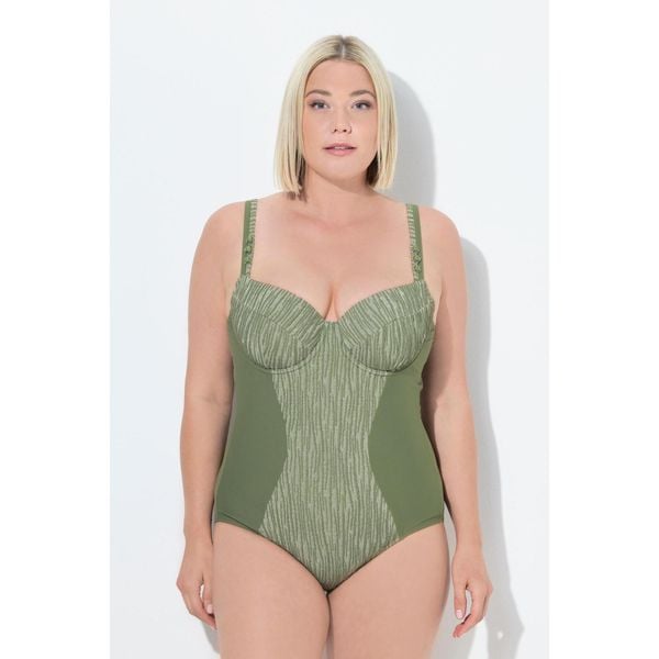 Damski Strój kąpielowy fiszbiny miękkie miseczki regulowane ramiączka. Zielone stroje jednoczęściowe Ulla Popken, bez wzorów, z elastanu. Za 279.99 zł.