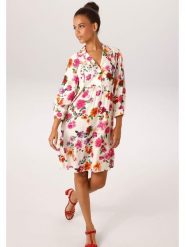 Aniston Sukienka w kolorze białym ze wzorem rozmiar: 42. Brązowe sukienki damskie Aniston, bez wzorów, z wiskozy, bez ramiączek. Za 217.99 zł.