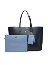 Tommy Hilfiger Torebka Th Icon AW0AW17667 Granatowy. Niebieskie shopper bag Tommy Hilfiger, bez wzorów, ze skóry, bez dodatków. Za 519.99 zł.