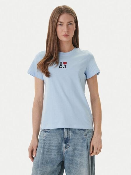 Guess Jeans T-Shirt W6GI45 K8HM0 Błękitny Regular Fit. Niebieskie t-shirty damskie Guess Jeans, xxl, z aplikacjami, z jeansu, bez kołnierzyka. Za 159.99 zł.