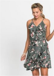 Sukienka na ramiączkach, z falbanami. Zielone sukienki damskie bonprix, bez wzorów, bez ramiączek. Za 179.99 zł.