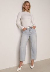 Niebieskie Jeansy z Bawełną o Fasonie Mom Fit z Wysokim Stanem Vrenes. Niebieskie jeansy damskie Born2be, z podwyższonym stanem. Za 109.99 zł.