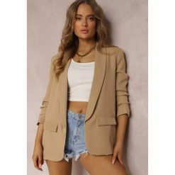 Beżowa Marynarka Niezapinana z Marszczonymi Rękawami Orolea. Brązowe marynarki i żakiety damskie Renee, l, bez wzorów, z tkaniny, eleganckie. Za 129.99 zł.