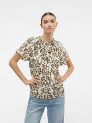 Vero Moda Bluzka "Imma" w kolorze kremowo-oliwkowym rozmiar: S. Brązowe bluzki damskie Vero Moda, s, bez wzorów, z wiskozy, bez kołnierzyka, bez ramiączek. Za 48.39 zł.
