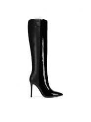 Eva Minge Kozaki RAFA-587-9161 Czarny. Czarne kozaki damskie Eva Minge, z lakierowanej skóry, bez obcasa, na szpilce, bez zapięcia. Za 639.99 zł.