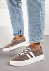 Brązowe Skórzane Sneakersy Typu Klasyczne Tenisówki na Grubej Podeszwie Eleavine. Brązowe obuwie sportowe damskie Born2be, z jeansu, bez zapięcia, tenisowe. Za 199.99 zł.