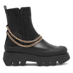 Botki Eva Minge. Czarne botki damskie Eva Minge, bez obcasa, na płaskiej podeszwie, bez zapięcia. Za 375.99 zł.