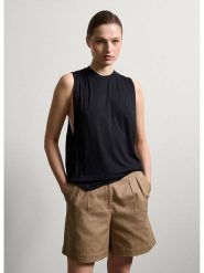 STEFANEL Bluzka w kolorze czarnym rozmiar: L. Czarne bluzki damskie Stefanel, l, bez wzorów, bez kołnierzyka, bez ramiączek. Za 82.99 zł.