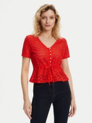 Morgan Bluzka 231-DATE Czerwony Slim Fit. Czerwone bluzki damskie Morgan, xl, bez wzorów, z syntetyku, bez kołnierzyka, bez ramiączek. Za 129.99 zł.