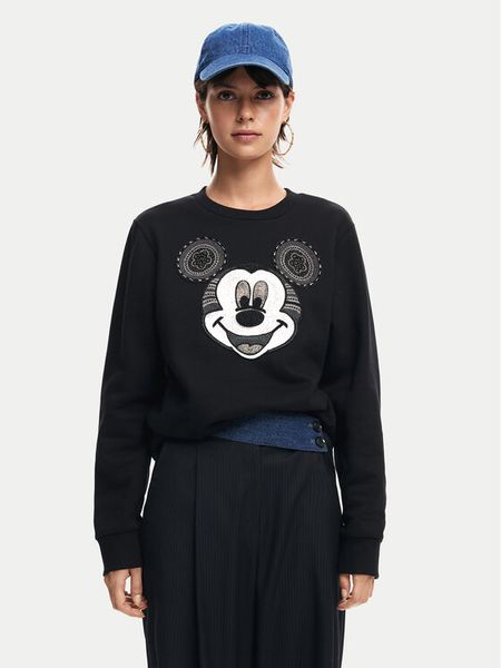 Desigual Bluza Mickey Yeah! 24WWSK10 Czarny Regular Fit. Czarne bluzy damskie Desigual, m, bez wzorów, z bawełny, bez kaptura. Za 379.99 zł.