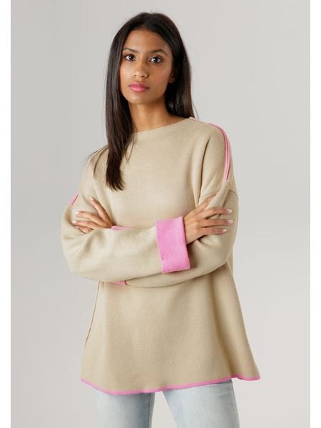 Aniston Sweter w kolorze beżowym rozmiar: 38. Brązowe swetry klasyczne damskie Aniston, bez kołnierzyka. Za 61.02 zł.