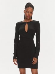Calvin Klein Jeans Sukienka koktajlowa Front Split Wrap Ls Dress J20J222516 Czarny Slim Fit. Czarne sukienki damskie Calvin Klein Jeans, bez wzorów, z jeansu, wizytowe, bez ramiączek. Za 279.99 zł.