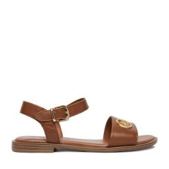 Sandały Beverly Hills Polo Club. Brązowe sandały damskie Beverly Hills Polo Club, bez wzorów, bez obcasa, na płaskiej podeszwie, bez zapięcia. Za 249.99 zł.