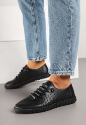 Czarne Tenisówki ze Skóry Naturalnej z Ażurową Cholewką Rivlimi. Czarne obuwie sportowe damskie Born2be, ze skóry, bez zapięcia, tenisowe. Za 159.99 zł.