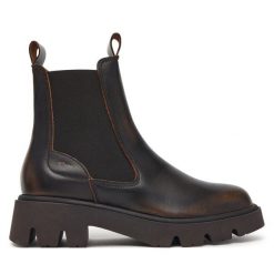 Sztyblety Tamaris. Brązowe botki damskie Tamaris, bez obcasa, na płaskiej podeszwie, bez zapięcia. Za 484.99 zł.