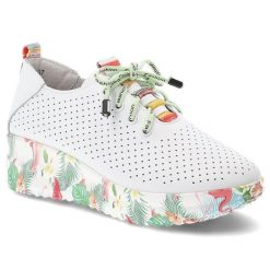 Półbuty damskie Artiker, skóra naturalna perforowana cholewka kolorowe sznurówki ozdobny język platformowa lekka podeszwa, białe, 58C0598. Białe półbuty damskie Artiker, na lato, bez wzorów, ze skóry, bez obcasa, bez zapięcia. Za 199.00 zł.