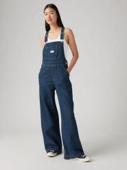Levi's Ogrodniczki dżinsowe w kolorze granatowym rozmiar: M. Niebieskie kombinezony damskie Levi's, m, bez wzorów, z bawełny, bez kołnierzyka, bez ramiączek. Za 305.92 zł.