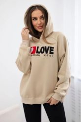 Bluza bawełniana ocieplana z kapturem Love jasno beżowa. Brązowe bluzy damskie KESI, l, bez wzorów, z bawełny, z kapturem. Za 271.84 zł.