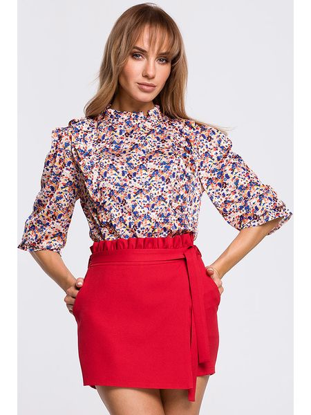 Made of emotion Bluzka w kolorze biało-niebiesko-czerwonym rozmiar: XL. Białe bluzki damskie Made Of Emotion, xl, bez wzorów, bez kołnierzyka, bez ramiączek. Za 92.42 zł.