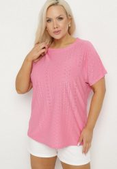 Różowy Klasyczny T-shirt z Bawełną Nilavienna. Czerwone t-shirty damskie Born2be, uniwersalny, bez wzorów, z bawełny, bez kołnierzyka. Za 34.99 zł.