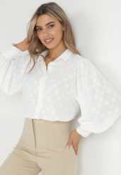 Biała Koszula z Guzikami i Kołnierzem Noleito. Białe koszule damskie Born2be, l, bez wzorów, z jeansu, eleganckie, bez kołnierzyka, bez ramiączek. Za 89.99 zł.