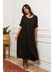 La Compagnie Du Lin Lniana sukienka w kolorze czarnym rozmiar: XXL. Czarne sukienki damskie La Compagnie Du Lin, bez wzorów, ze lnu, bez ramiączek. Za 157.73 zł.