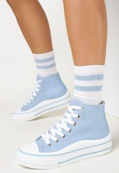 Niebieskie Trampki za Kostkę na Platformie Shuze. Niebieskie trampki damskie Born2be, bez wzorów, za kostkę, bez zapięcia. Za 34.99 zł.