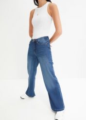 Dżinsy High Waist Wide Leg, z bawełny organicznej. Niebieskie jeansy damskie bonprix, z podwyższonym stanem. Za 144.99 zł.
