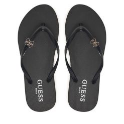 Japonki Guess. Czarne klapki damskie Guess, z aplikacjami, bez obcasa, bez zapięcia. Za 99.99 zł.