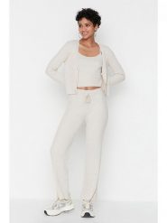 Trendyol 3-częściowy zestaw w kolorze beżowym rozmiar: M. Brązowe kardigany damskie Trendyol, m, prążkowane, bez kołnierzyka. Za 86.99 zł.