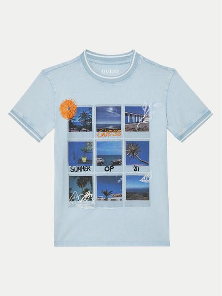 Guess T-Shirt L5GI11 K8HM4 Błękitny Regular Fit. Niebieskie t-shirty i koszulki chłopięce Guess, z aplikacjami, z bawełny, bez kołnierzyka, bez ramiączek. Za 79.99 zł.
