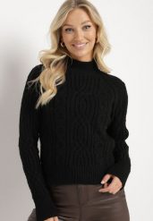 Czarny Golf z Ozdobnym Tłoczeniem Tartavia. Czarne golfy damskie Born2be, m, bez wzorów, z jeansu, bez ramiączek. Za 129.99 zł.