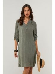 Le Monde du Lin Lniana sukienka w kolorze khaki rozmiar: 40/42. Brązowe sukienki damskie Le Monde du Lin, bez wzorów, ze lnu, klasyczne, bez ramiączek. Za 190.45 zł.