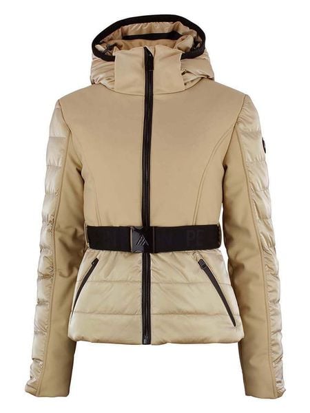 Peak Mountain Kurtka narciarska "Alyon" w kolorze beżowym rozmiar: S. Brązowe kurtki sportowe damskie Peak Mountain, m, bez wzorów, z tkaniny, bez kaptura. Za 808.81 zł.