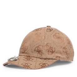 Czapka z daszkiem Guess. Brązowe czapki z daszkiem damskie Guess, z aplikacjami. Za 194.99 zł.