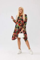 Asymetryczna tunika w maki OVERSIZE PLUS SIZE XXL JESIEŃ. Czarne tuniki damskie Moda Size Plus Iwanek, na co dzień, na jesień, plus size, bez wzorów, z bawełny, eleganckie, z asymetrycznym kołnierzem, bez ramiączek. Za 179.90 zł.