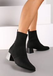 Czarne Wsuwane Botki na Obcasie Wykończone Elastyczną Cholewką Nevrene. Czarne botki damskie Born2be, z jeansu, eleganckie, bez obcasa, na obcasie, bez zapięcia. Za 129.99 zł.