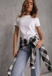 Biały T-shirt z Bawełny z Okrągłym Dekoltem Nedima. Białe t-shirty damskie Renee, s, bez wzorów, z bawełny, bez kołnierzyka. Za 39.99 zł.