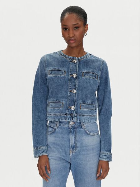 PINKO Kurtka jeansowa 104980 A2DW Granatowy Regular Fit. Niebieskie kurtki damskie Pinko, bez wzorów, z bawełny, bez kaptura. Za 619.99 zł.