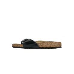 Klapki damskie Birkenstock 040303. Czarne klapki damskie Birkenstock, bez wzorów, z materiału, bez obcasa, bez zapięcia. Za 386.45 zł.
