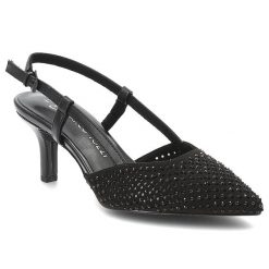 Sandały damskie Marco Tozzi, cholewka ze skóry ekologicznej z ażurowym wykończeniem zapięcie na pasek wokół kostki spiczasty nosek, czarne, 2-29667-4. Czarne sandały damskie Marco Tozzi, w ażurowe wzory, ze skóry ekologicznej, bez obcasa, bez zapięcia. Za 199.00 zł.