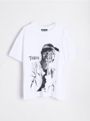 Koszulka 2Pac - biały. Białe koszulki damskie Sinsay, l, bez wzorów, bez kołnierzyka, bez ramiączek. W wyprzedaży za 19.99 zł.