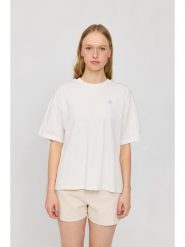 MAZINE Koszulka "Back Print" w kolorze kremowym ze wzorem rozmiar: L. Brązowe bluzki damskie MAZINE, l, bez wzorów, z bawełny, bez kołnierzyka, bez ramiączek. Za 88.02 zł.