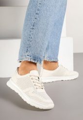 Beżowe Buty Sportowe ze Skóry Naturalnej ze Skórzaną Wkładką i Perforacją Selili. Brązowe obuwie sportowe casual damskie Born2be, z jeansu. Za 149.99 zł.